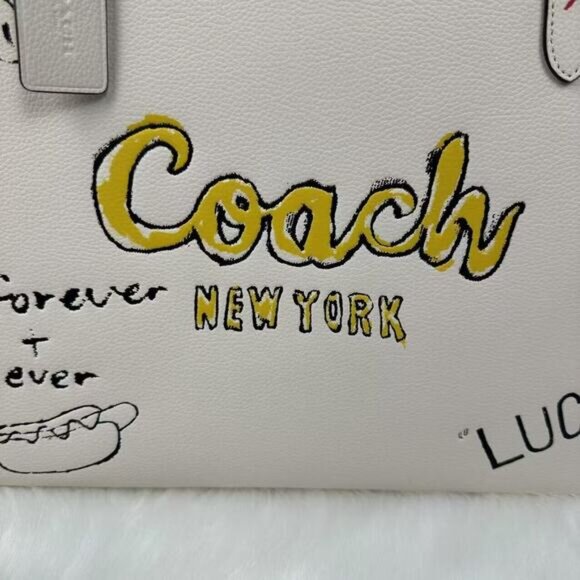 Coach City Tote Bag With Sketch Print Double Face Leather Chalk Multi - Picture 7 of 11